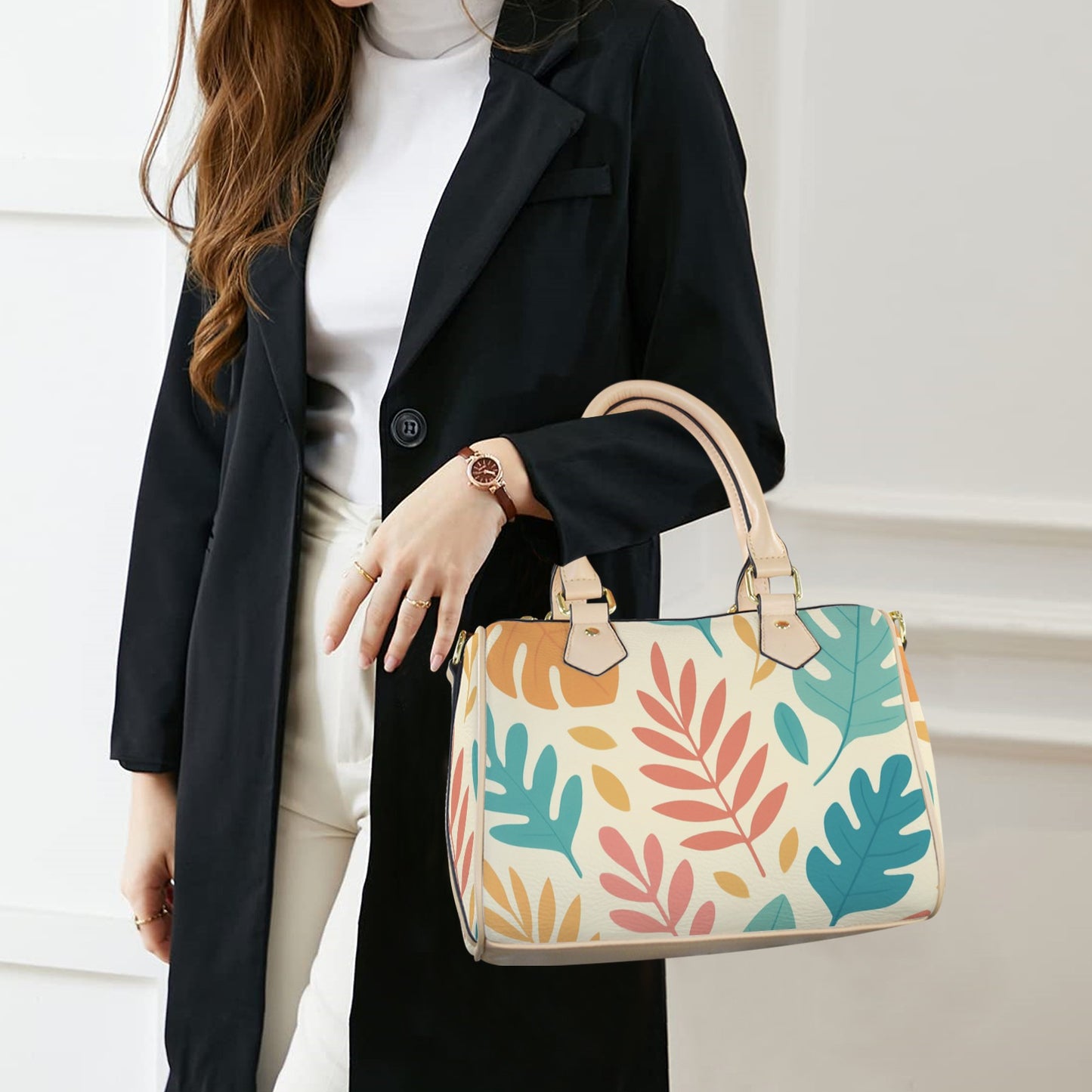 Mini-Reisetasche mit abnehmbarem Schulterriemen und Khaki-Griffen