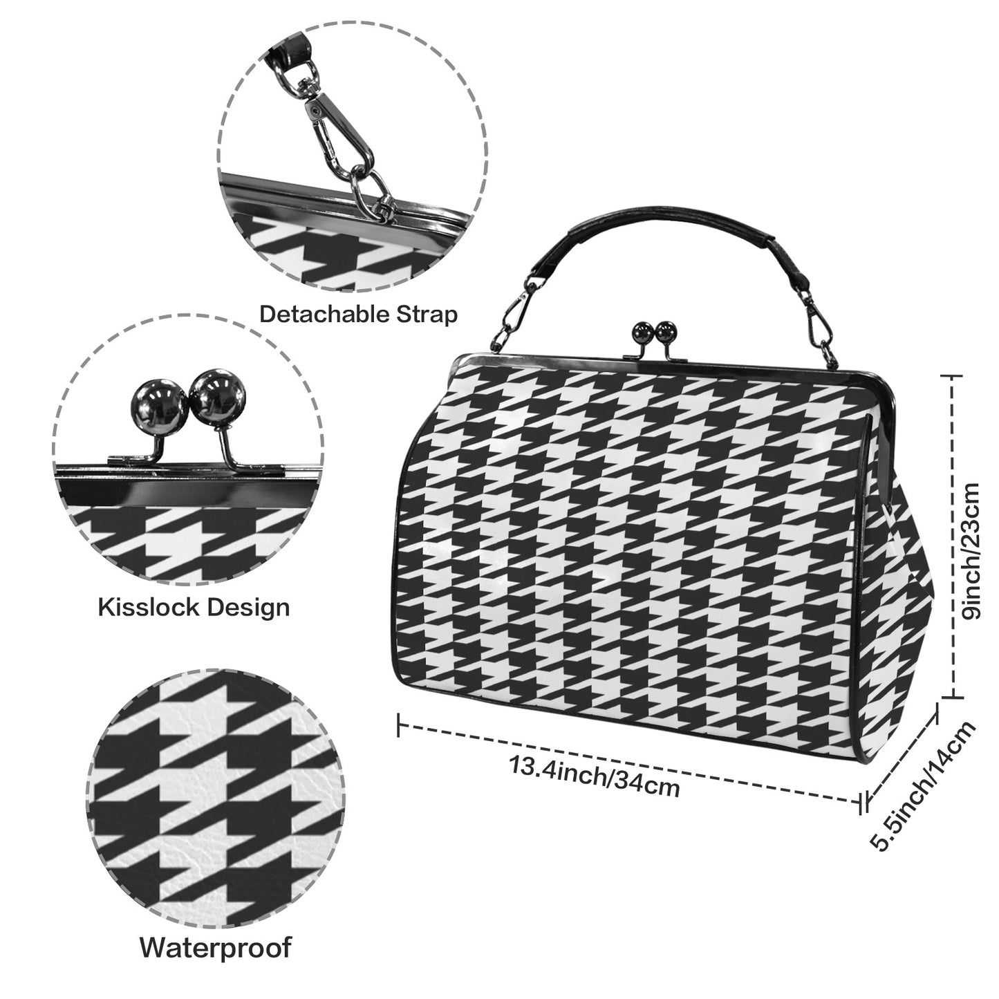 Große Schultertasche mit Kussverschluss und abnehmbaren Trageriemen