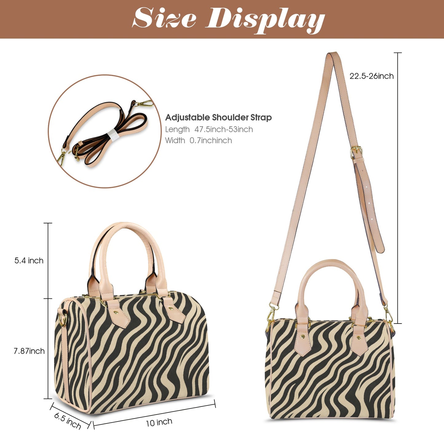 Damen-Handtasche im Zebra-Design mit Khaki-Griff – Modell 1746