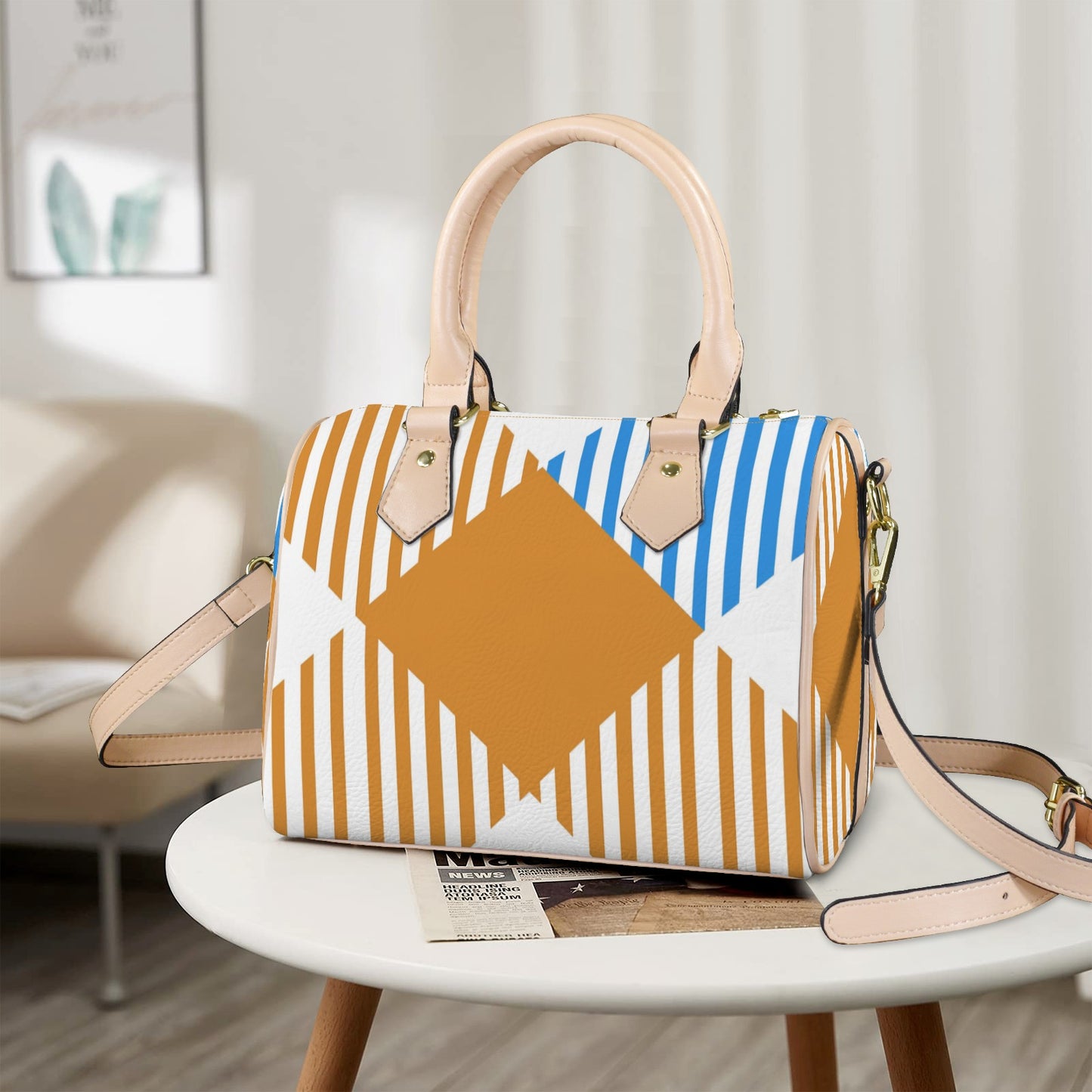 Moderne Patchwork-Handtasche mit Streifenmuster – Modell 1746