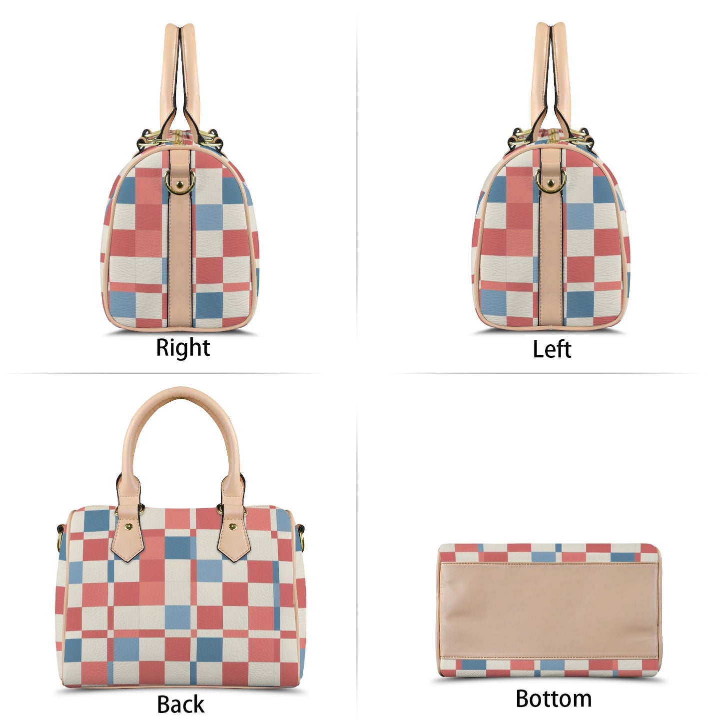 Damen Handtasche mit Karomuster und khakifarbenen Henkeln