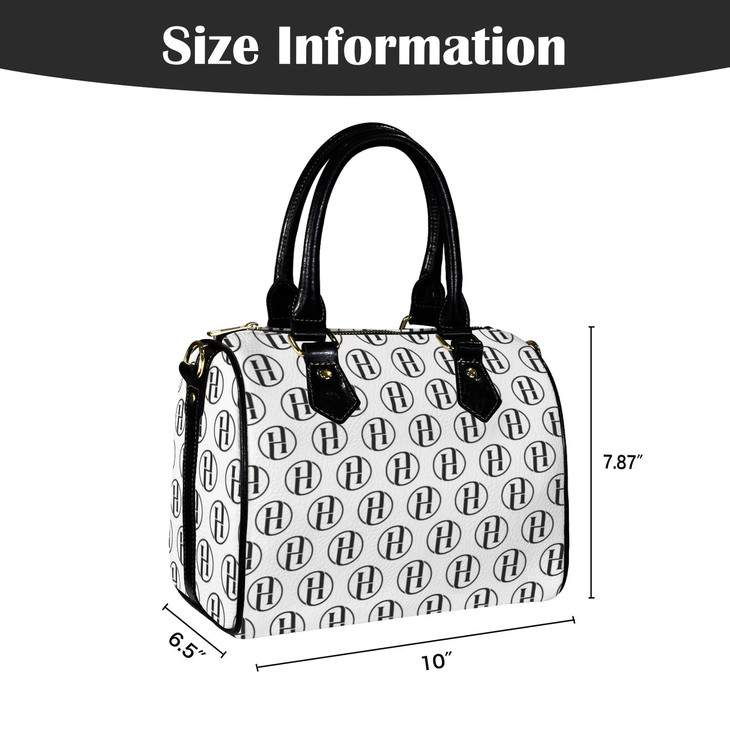 HILORA Designer-Handtasche – PU-Leder – Weiß – Vollflächiger HILORA-Print (Modell 1746)