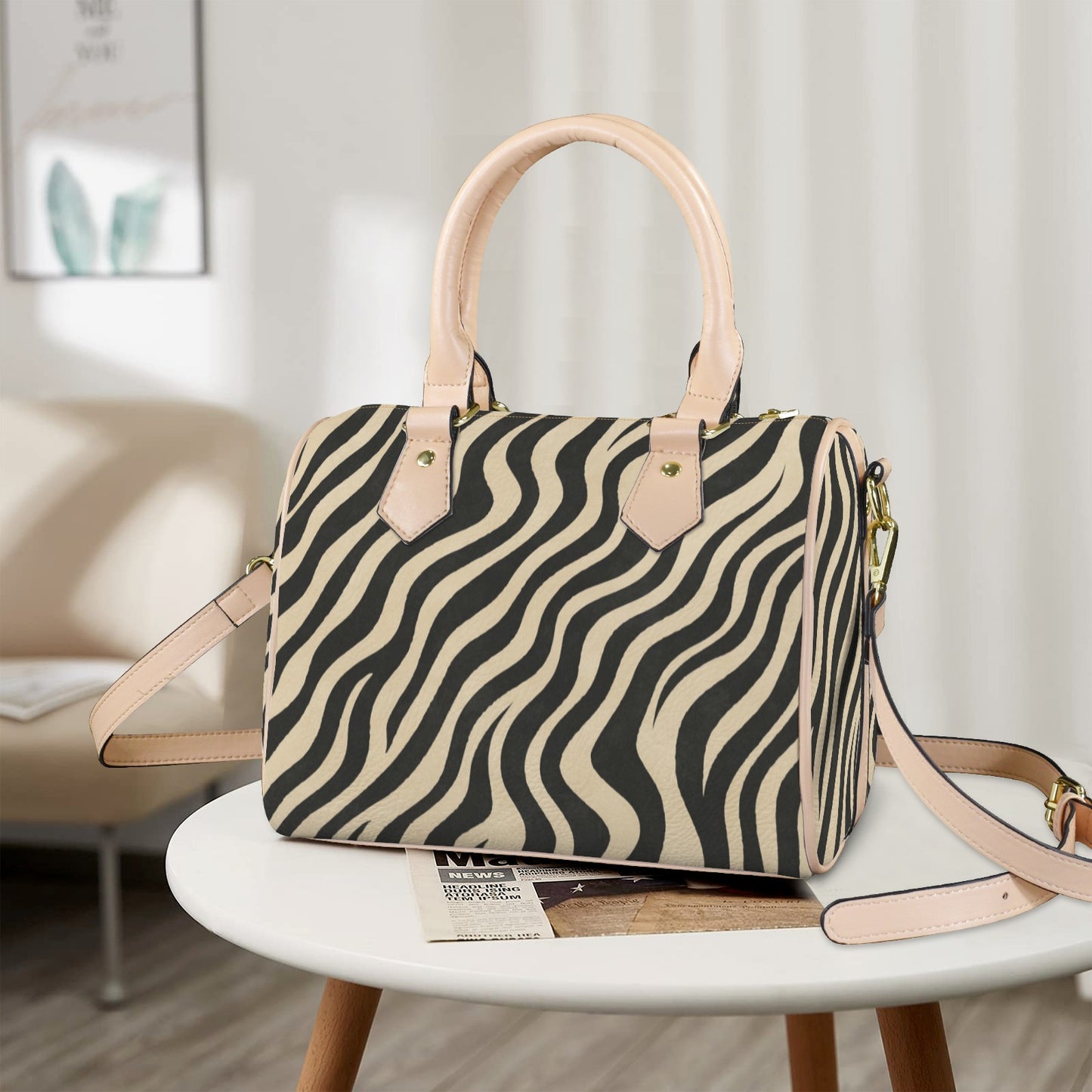 Damen-Handtasche im Zebra-Design mit Khaki-Griff – Modell 1746