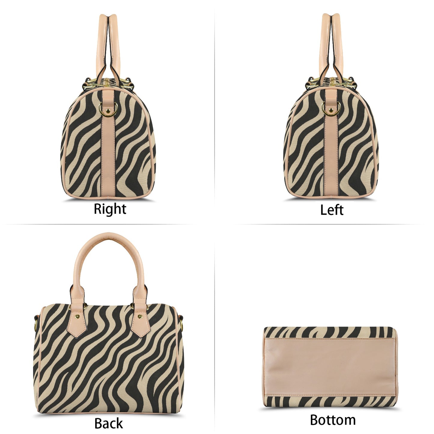 Damen-Handtasche im Zebra-Design mit Khaki-Griff – Modell 1746