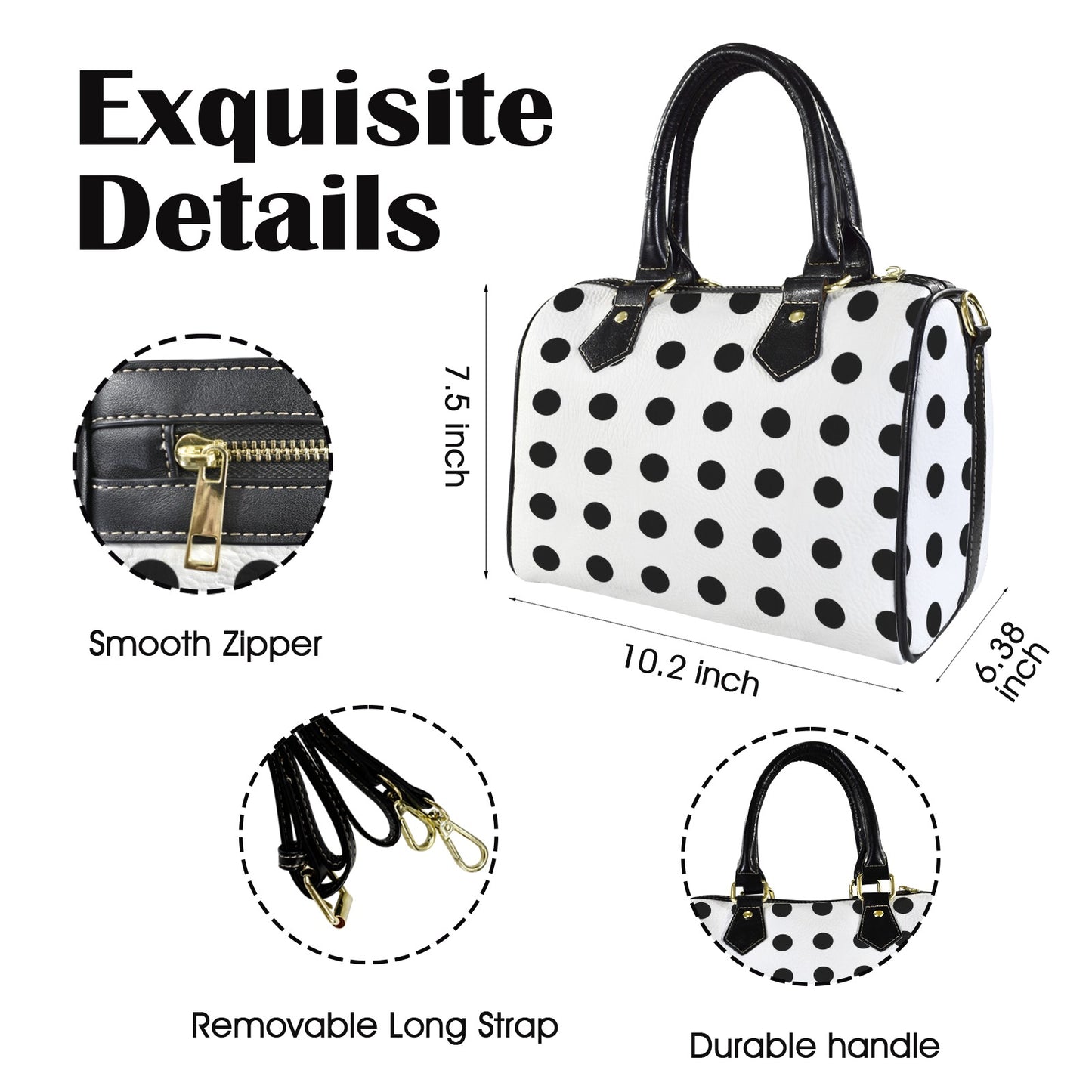 Mini-Reisetasche mit schwarzen Henkeln und Punkte-Design