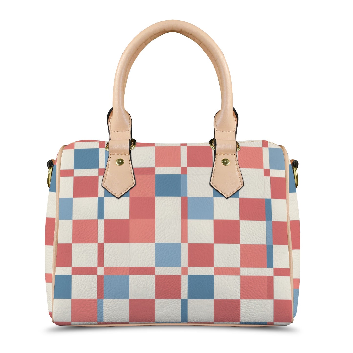 Damen Handtasche mit Karomuster und khakifarbenen Henkeln